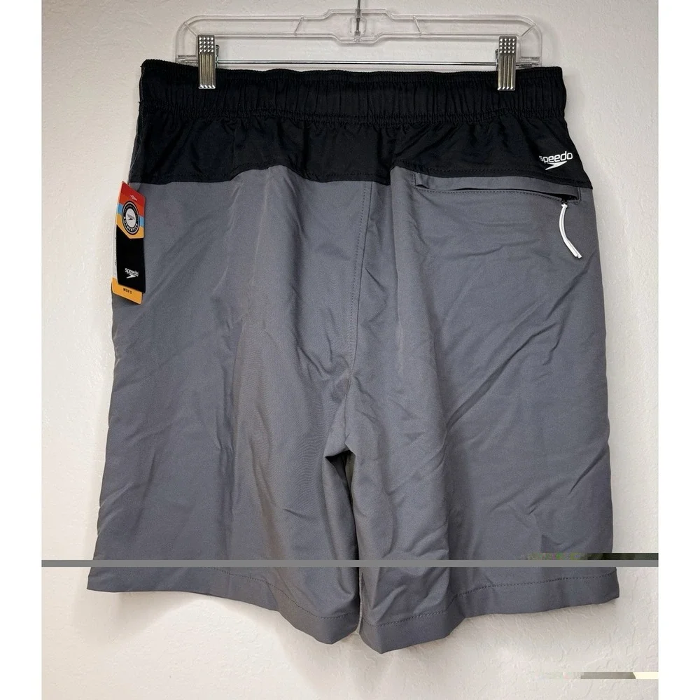 Speedo Men's Size L Gray Mesh‎ Lined Marina Long Volley Swim Trunks Summer New